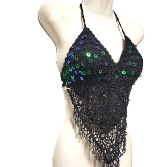 Crop Top Sequin Top, Halter Top Tank Top - NEW - Picture 3 of 12